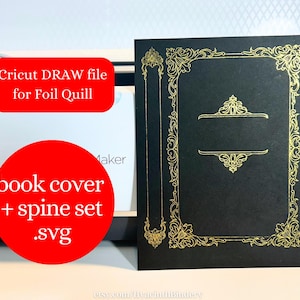 Hot Foil-boekomslag, rug en omslagornament - elegante gotische draadframe monoline - Cricut DRAW-bestand voor boekbinden, standaard boekformaat