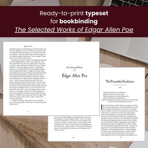 May include: A page from a book titled "The Selected Works of Edgar Allen Poe" with the title "The Pit and the Pendulum" and the year 1847. The text is in black and white and the page is white.