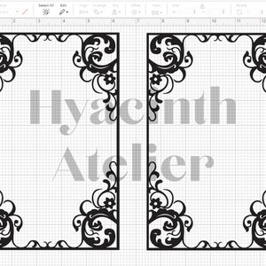 May include: Two black decorative frames with intricate floral designs. The text "Hyacinth Atelier" is visible in the center of the image.