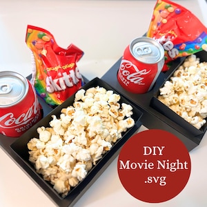 Bandeja de refrigerios de palomitas de maíz para la noche de cine - Archivos de corte SVG para Cricut