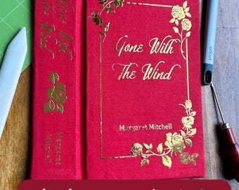 Buchcover SVG mit Rückenverzierung - Rosen, Vinyl Cricut/Silhouette Design, Romantik, Vintage, Klassisch