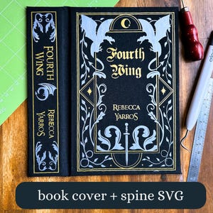 Couverture et colonne vertébrale du livre Fantasy Dragons SVG - fichier Cricut HTV pour la reliure, vinyle feuille d'or, dimension standard du livre