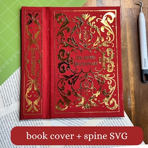 Couverture du livre et dos SVG - damas royal fleuri - fichier HTV Cricut pour la reliure, vinyle feuille d'or, dimension standard du livre