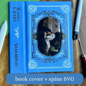 Couverture de livre personnalisable SVG avec découpe d'image HTV imprimable - fichier de coupe Cricut pour la reliure, vinyle feuille d'or, taille de livre standard