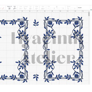 May include: Two blue leafy arch frames with roses and leaves. The text "Hyacint Atelier" is visible in the background.