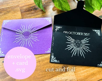 Astral Envelope svg - A2 size card and letter for Cricut/Silhouette - witchy stationary, witch theme, moon, sun, spooky, halloween