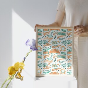 Showgirl Seamless Pattern Orange Green Retro Typography Repeat Hand Drawn Trendy Digital Paper PNG JPEG Download image 8