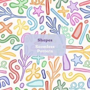 Shapes Repeat Seamless Pattern: Hand-Drawn Colourful Pastel Shapes PNG JPEG Digital Download Ready for Print on Demand