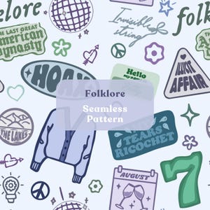 Indie Folk Seamless Pattern: Cottagecore Folklore Digital Download, Retro Nostalgic Hand Drawn Design