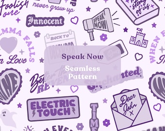 Speak Now Repeat Seamless Pattern: Trending Purple Hand Drawn Art PNG JPEG Digital Download