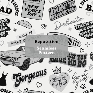 Reputation Repeat Seamless Pattern: Trending Black Grey Hand Drawn Art PNG JPEG Digital Download