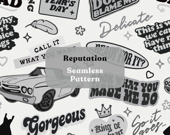 Reputation Repeat Seamless Pattern: Trending Black Grey Hand Drawn Art PNG JPEG Digital Download