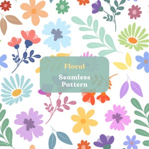 Floral Repeat Seamless Pattern: Hand Drawn Colourful Boho Flowers PNG JPEG Digital Download Ready for Print on Demand
