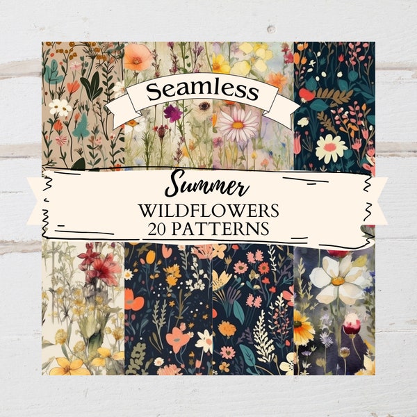 Fleurs sauvages papier numérique motif sans couture été imprimé Floral printemps Scrapbook fleur imprimable aquarelle fond Prairie Daisy Clipart