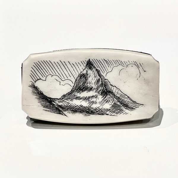 Hand Engraved Scrimshaw Money Clip, Traditional Nail Tool/Pen Knife - Matterhorn