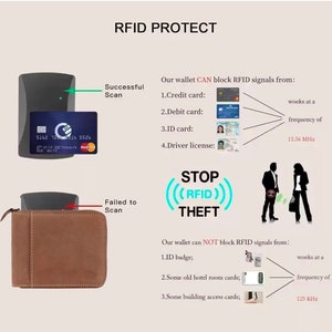 Cartera RFID de cuero genuino marrón para hombres y mujeres para regalos - Tamaño regular (5 ranuras para tarjetas) con compartimento para monedas