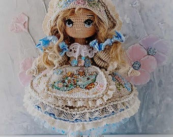 Cinderella Crochet Doll with Embroidered Fairy Tale Dress – Handmade Whimsical Decor or Gift - Amigurumi Doll