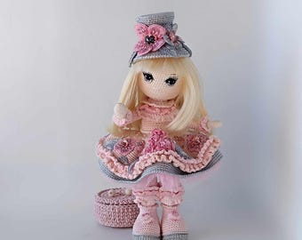 Pink Doll - Crochet Doll - Handmade Whimsical Decor or Gift - Amigurumi Doll
