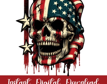 Patriotic Skull Png, Sublimation Designs, American Flag Png, Grunge Skull, 4th of July Png, Independence Day Png, Digital Download, Horror.