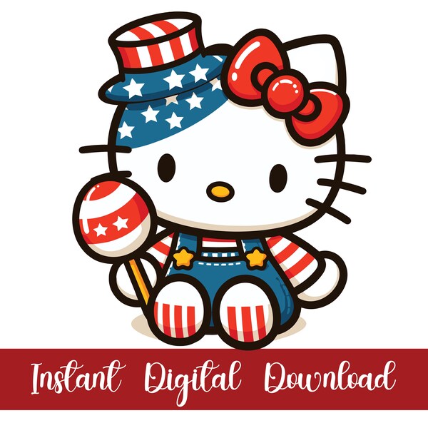 4th Of July Kitty Png, Patriotic Kitty Png, Cat Png, Kawaii Kitty Png, Kawaii Kitty Clipart, Kawaii Kitty Silhouette, Flag Of America, USA.