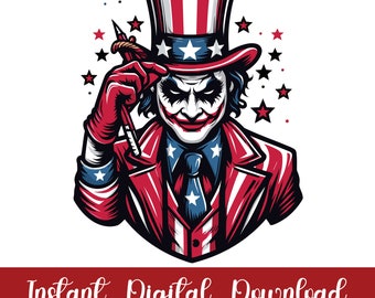 Patriotic Clown Png, Sublimation Designs, American Flag Png, Horror Joker Png, 4th of July Png, Independence Day Png, Digital Download.