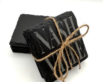 Nashville Tennessee Coasters | Coaster Set | Housewarming Gift | Wedding Gift | Engraved Coasters | Slate Coasters | Tennessee Coasters