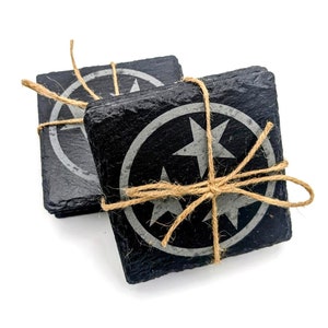 Tennessee Tristar Coasters | Coaster Set | Housewarming Gift | Wedding Gift | Engraved Coasters | Slate Coasters | Star Coasters