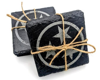 Tennessee Tristar Coasters | Coaster Set | Housewarming Gift | Wedding Gift | Engraved Coasters | Slate Coasters | Star Coasters