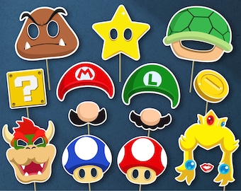 Super Mario Party Photobooth Props, DIGITAL DOWNLOAD, Birthday Decoration