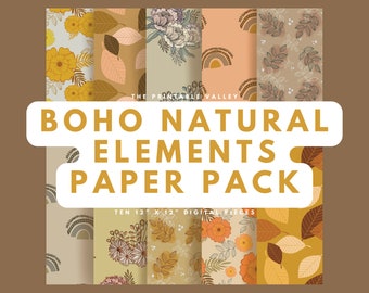 Boho Natural Elements Paper Pack - 10 Digital Files - Seamless Surface Patterns - COMMERCIAL LICENSE