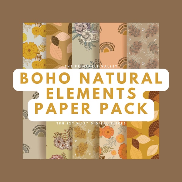 Boho Natural Elements Paper Pack - 10 Digital Files - Seamless Surface Patterns - COMMERCIAL LICENSE