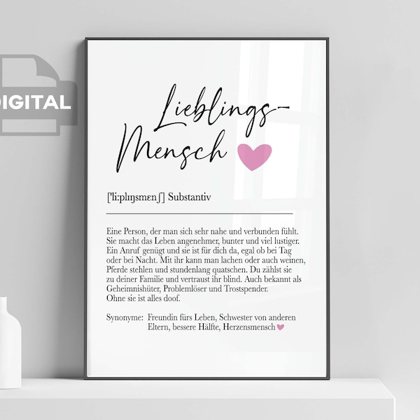 Geschenk Freundin, Geschenk Lieblingsmensch, Freundin Weihnachten, printable, digital Poster, Kollegin Ausdruck, Definition Lieblingsmensch