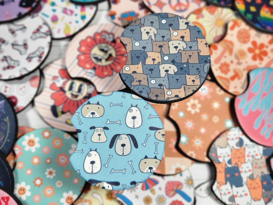 Blue Dog Car Coasters Matching Navy Color Dog Cup Holder Coasters