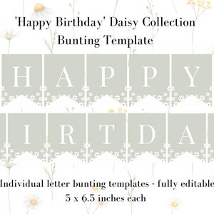 1st Birthday Bunting, Daisy 1st Birthday Bunting, Green 1st Birthday, 1st Birthday invite template, Baby Girl 1st birthday invite, Digital