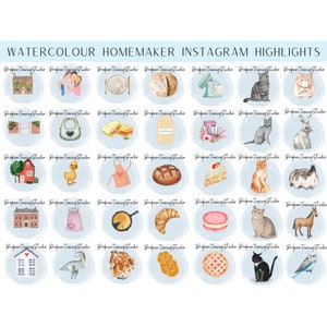 150 Watercolour Homemaking Instagram Story Highlight Icons | IG Highlight Icons | Home | Decor | Family | Pet | Baking | Homemaker | Country