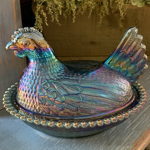 Carnival Glass Hen on a Nest