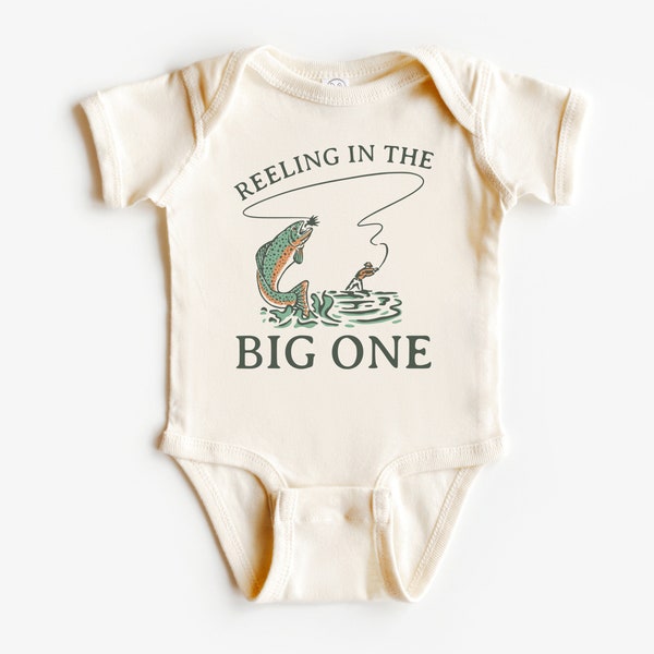 First Birthday Infant T-Shirt, Bodysuit | Reeling in the Big One Baby Tee | Boho Fly Fishing, Rainbow Trout Shirt | Matching Family 1st Bday