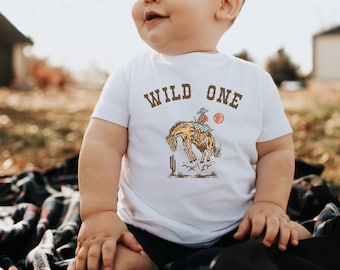 T-shirt pour bébé Wild One | Chemise premier anniversaire western, rodéo du Far West de <br> Profitez-en ! Chemises familiales assorties | Garçon 1er anniversaire | Comment l'Occident ne faisait qu'un