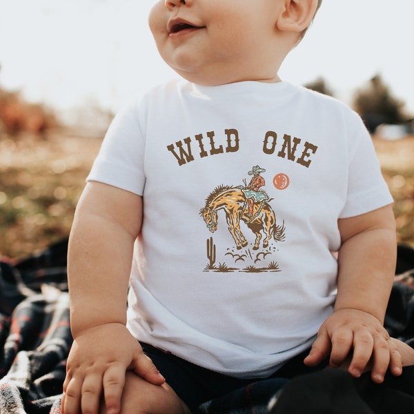 T-shirt pour bébé Wild One | Chemise premier anniversaire western, rodéo du Far West de <br> Profitez-en ! Chemises familiales assorties | Garçon 1er anniversaire | Comment l'Occident ne faisait qu'un