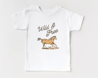 Wild and Free Short Sleeve T-Shirt, Infant Bodysuit | Horse, Western, Cowboy, Rustic Graphic Tee |  Neutral Color | Baby, Toddler Kid’s Size