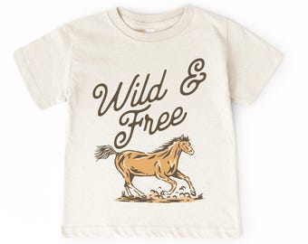Western Kids T-Shirt | Wild and Free Toddler Tee | Wild West, Wester, Rodeo Outfit Boy, Girl | Gift Idea | Cowgirl, Cowboy, Horse Tee