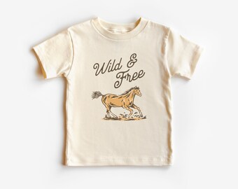 Wild and Free Short Sleeve T-Shirt, Infant Bodysuit | Horse, Western, Cowboy, Rustic Graphic Tee |  Neutral Color | Baby, Toddler Kid’s Size