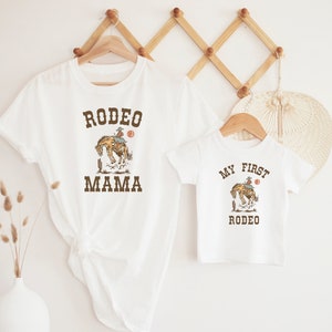 Rodeo Mama Short Sleeve Tee |  Matching Rodeo Shirts for “My First Rodeo” Birthday | Wild West, Cowboy, Rodeo Birthday | Wild Western Mama