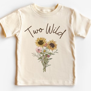Second Birthday Kid’s T-Shirt | Two Wild Toddler Tee | Boho, Wildflower, Sunflower Bouquet | 2nd Bday Outfit Girl | Matching Mommy and Me