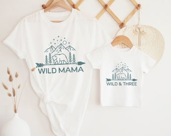 Third Birthday Kid’s T-Shirt | Wild & Three Toddler Tee | Mountain, Woodland Animal, Forest, Bear 3rd Bday Shirts | Boy Girl Matching Family