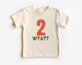 Customized Second Birthday Short-Sleeve T-Shirt | Red Bandana Number Two Tee | Cowboy, Western, Wild West Top | Personalized 2nd Bday | Boy