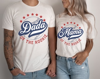 Mama, Dada of the the Rookie Short Sleeve T-Shirt | Matching Parents, Mom, Dad, Sibling Shirts | Sports, Sporty, Birthday, Baseball Outfit