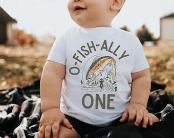 O-Fish-Ally One Infant Short Sleeve Tee, Bodysuit | Fly Fishing Trout, First Birthday Party T-Shirt | Matching Parents Siblings Shirts | Boy