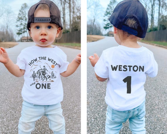 Customized First Birthday Infant T-Shirt | How the West Was One, Custom with Name on Back Tee | Wild West, Western, Rodeo Cowboy 1st Bday