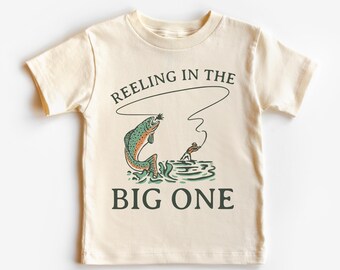 First Birthday Infant T-Shirt, Bodysuit | Reeling in the Big One Baby Tee | Boho Fly Fishing, Rainbow Trout Shirt | Matching Family 1st Bday